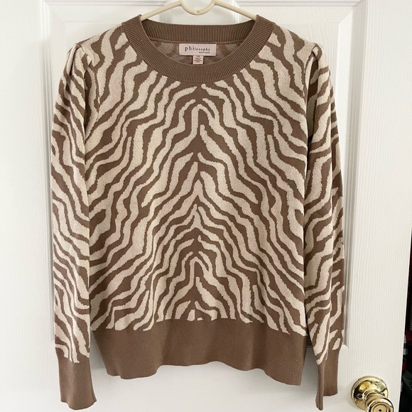 Philosophy Women's L Large Sweater Crew Neck Long Sleeve Brown Beige Mid-Weight - Picture 1 of 8